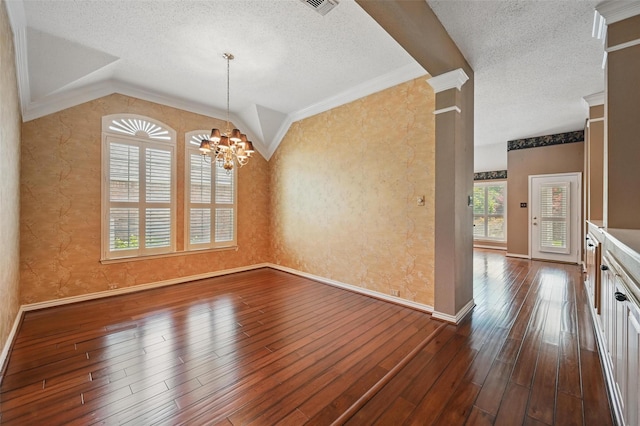 5320 Big Bend Dr, Fort Worth, TX 76137 - unfurnished dining area with dark wood-type flooring, a textured ceiling, a chandelier, and baseboards