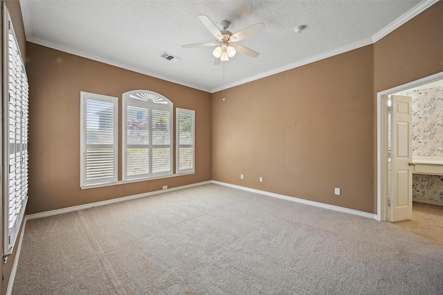 5320 Big Bend Dr, Fort Worth, TX 76137 - unfurnished room featuring carpet, visible vents, a textured ceiling, and a ceiling fan