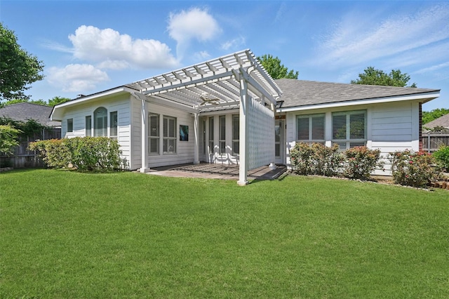 5320 Big Bend Dr, Fort Worth, TX 76137 - back of property featuring a patio, a yard, a pergola, and fence