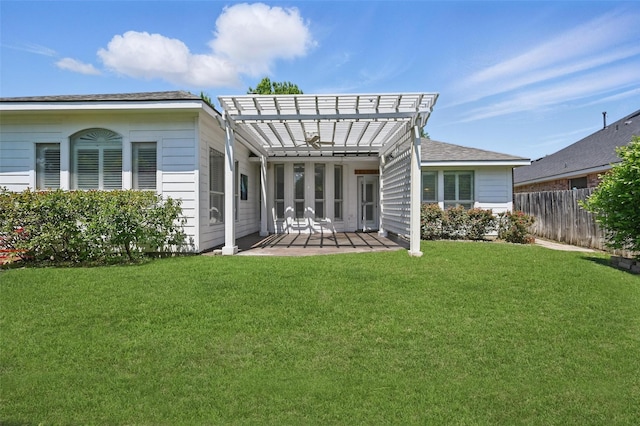5320 Big Bend Dr, Fort Worth, TX 76137 - back of house featuring a pergola, a patio, fence, and a lawn