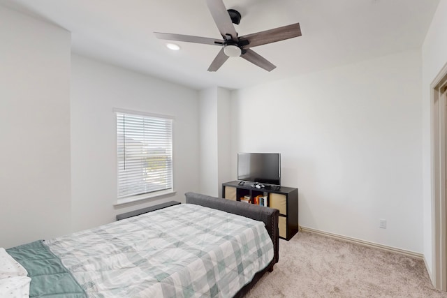 2812 Bluejack Rd, Mckinney, TX 75071 - bedroom with light colored carpet, ceiling fan, and recessed lighting