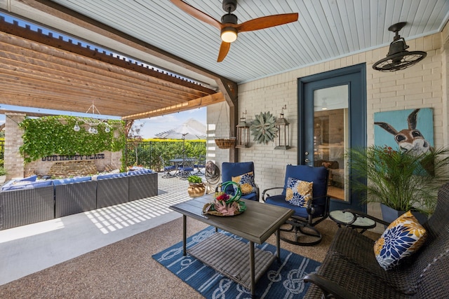 1318 Amsterdam Ct, Granbury, TX 76048 - view of patio featuring an outdoor living space and a ceiling fan