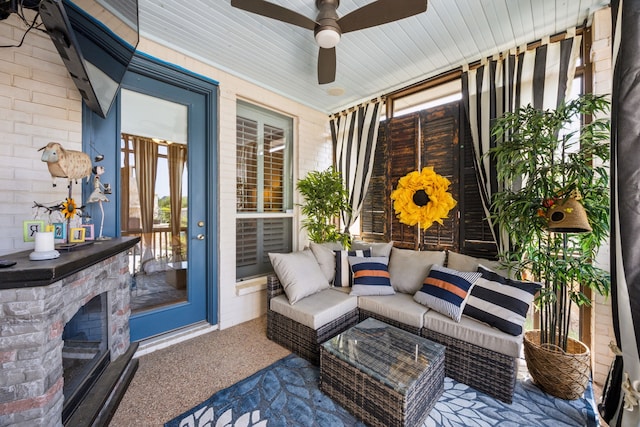 1318 Amsterdam Ct, Granbury, TX 76048 - sunroom / solarium with a ceiling fan and outdoor lounge area