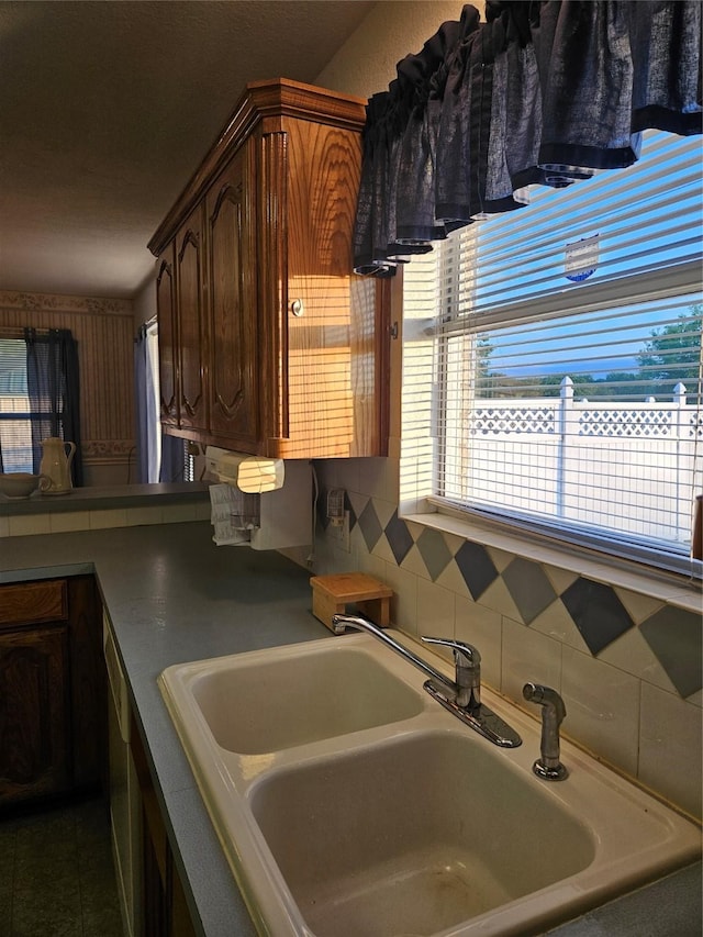 kitchen with a sink and backsplash