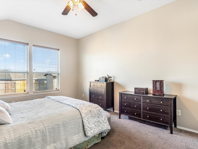 bedroom featuring carpet, a ceiling fan, and baseboards