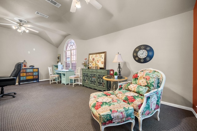 2833 Spotted Owl Dr, Fort Worth, TX 76244 - office area with ceiling fan, carpet, baseboards, and vaulted ceiling