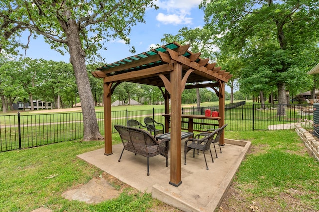 view of patio / terrace featuring a pergola and a fenced backyard