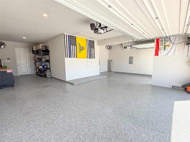 3810 Braxton Dr, Melissa, TX 75454 - garage with a garage door opener, electric panel, and recessed lighting