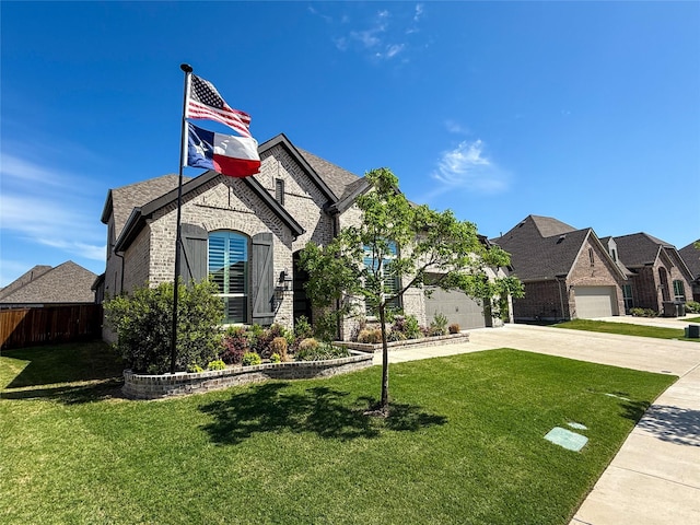 3810 Braxton Dr, Melissa, TX 75454 - french provincial home with concrete driveway, brick siding, a garage, and a residential view