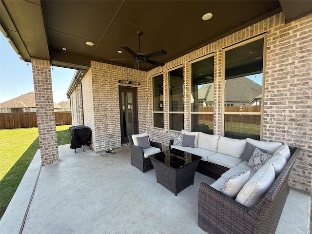 3810 Braxton Dr, Melissa, TX 75454 - view of patio / terrace with outdoor lounge area, a ceiling fan, and grilling area