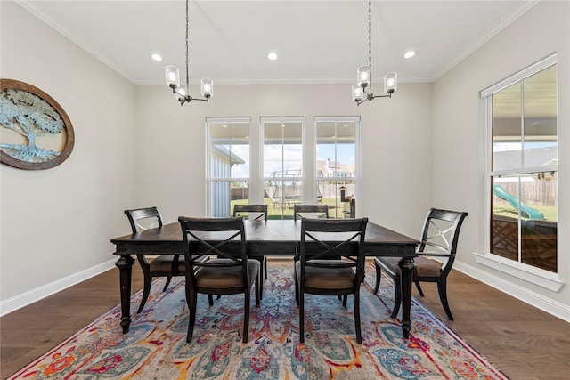 301 Wycliff Dr, Waco, TX 76633 - dining area with recessed lighting, dark wood finished floors, baseboards, and an inviting chandelier