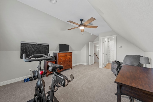 301 Wycliff Dr, Waco, TX 76633 - office space featuring ceiling fan, baseboards, vaulted ceiling, and light carpet