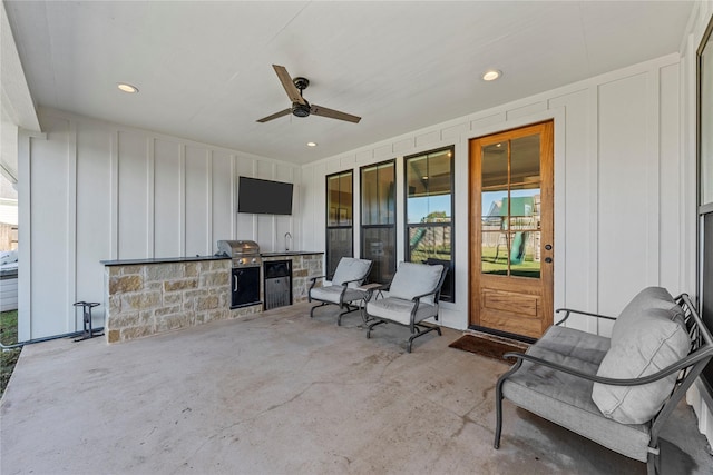 301 Wycliff Dr, Waco, TX 76633 - view of patio / terrace with a grill, a ceiling fan, a sink, and area for grilling