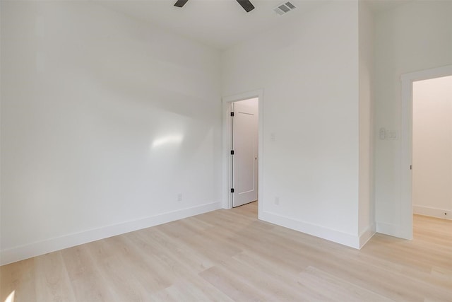 2229 Varsity Dr, Grand Prairie, TX 75051 - spare room with light wood-type flooring, visible vents, baseboards, and ceiling fan