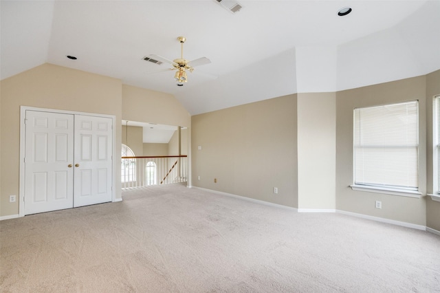 2311 Megan Way, Arlington, TX 76016 - carpeted empty room with ceiling fan, vaulted ceiling, and baseboards