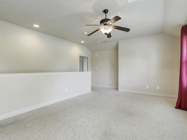 2500 Fountain Cv, Carrollton, TX 75006 - carpeted empty room featuring a ceiling fan, visible vents, recessed lighting, and lofted ceiling