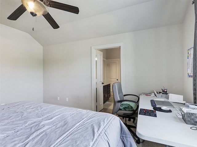 2500 Fountain Cv, Carrollton, TX 75006 - bedroom featuring a ceiling fan, connected bathroom, and lofted ceiling