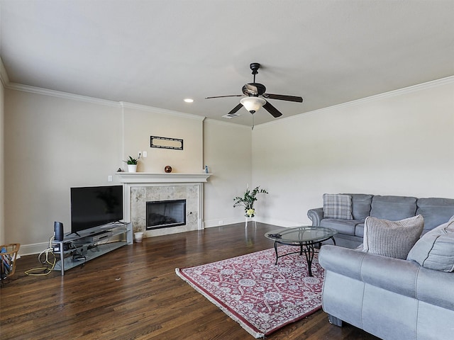 2500 Fountain Cv, Carrollton, TX 75006 - living room with crown molding, a ceiling fan, baseboards, and wood finished floors