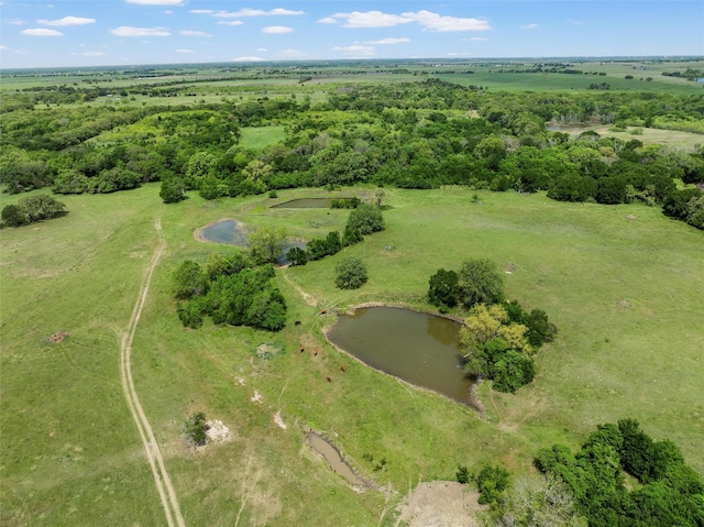 birds eye view of property featuring a rural view and a water view