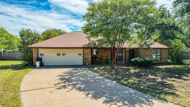 106 Guinevere Ct, Weatherford, TX 76086 - ranch-style home featuring driveway, a front yard, a garage, brick siding, and fence