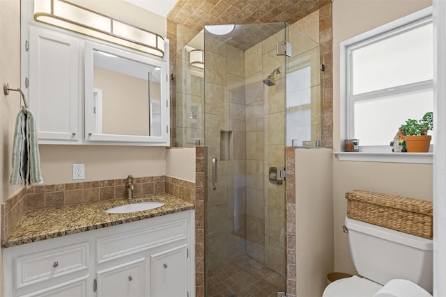 5008 Santa Elena Ct, Granbury, TX 76049 - bathroom featuring toilet, vanity, and a stall shower