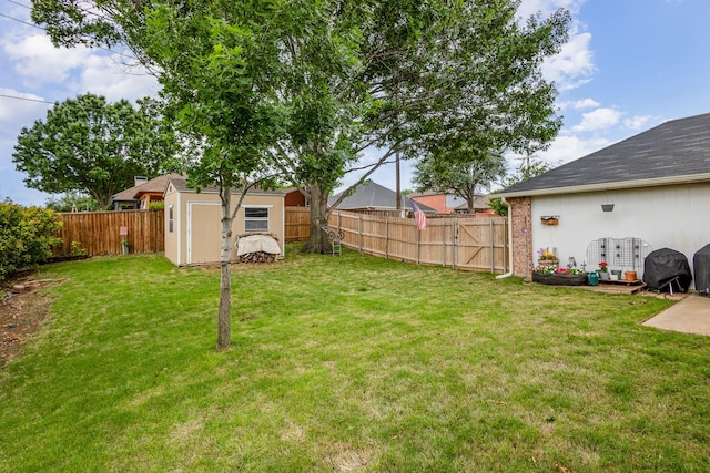 900 Valley View Dr, Lewisville, TX 75067 - view of yard with an outdoor structure, a fenced backyard, and a shed