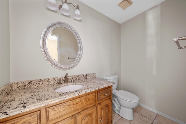 bathroom featuring tile patterned flooring, toilet, and vanity