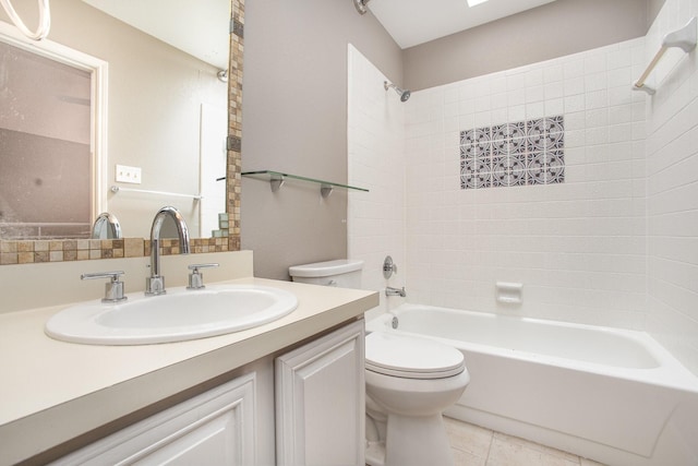 24 Cedar Ln, Bedford, TX 76021 - bathroom with toilet, shower / washtub combination, vanity, and tile patterned flooring