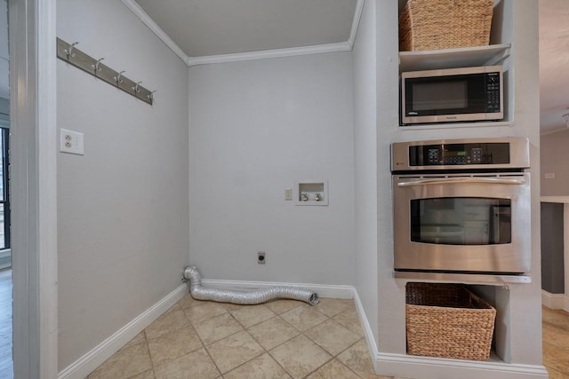 1208 Lake Cross Rd, Hideaway, TX 75771 - interior space featuring crown molding, electric dryer hookup, baseboards, and hookup for a washing machine