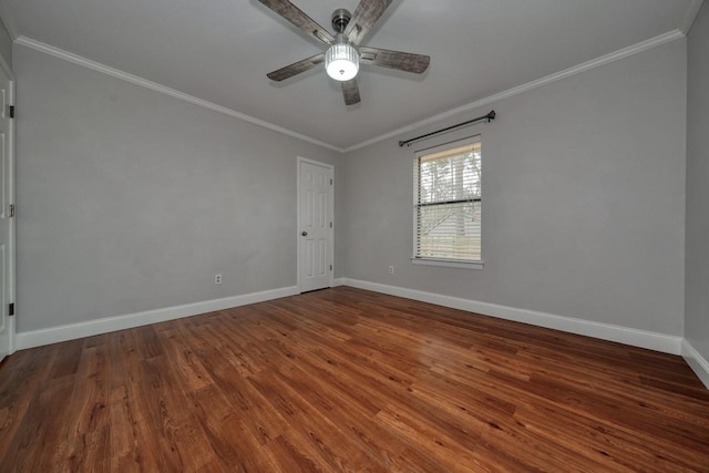 1208 Lake Cross Rd, Hideaway, TX 75771 - empty room with baseboards, a ceiling fan, wood finished floors, and crown molding