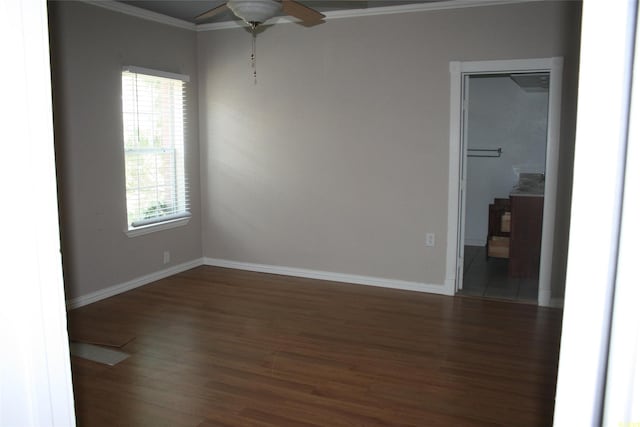 1916 Grainger St, Fort Worth, TX 76110 - unfurnished room with wood finished floors, crown molding, baseboards, and a ceiling fan