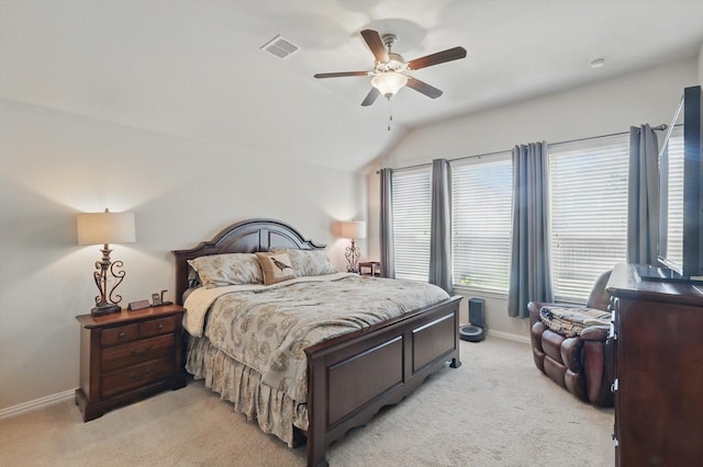 1325 Zanna Grace Way, Fort Worth, TX 76052 - bedroom with light carpet, baseboards, lofted ceiling, and ceiling fan