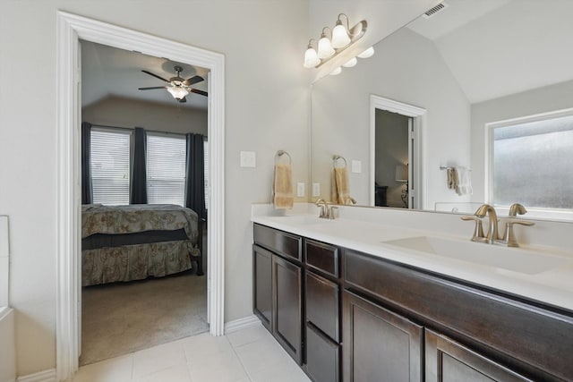 1325 Zanna Grace Way, Fort Worth, TX 76052 - full bathroom with vaulted ceiling, connected bathroom, healthy amount of natural light, ceiling fan, and double vanity
