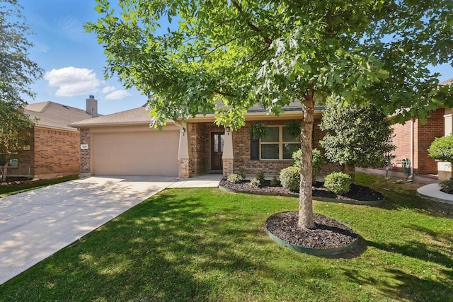 1325 Zanna Grace Way, Fort Worth, TX 76052 - view of property hidden behind natural elements with an attached garage, brick siding, a front yard, and concrete driveway