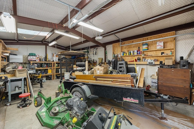 garage featuring a workshop area
