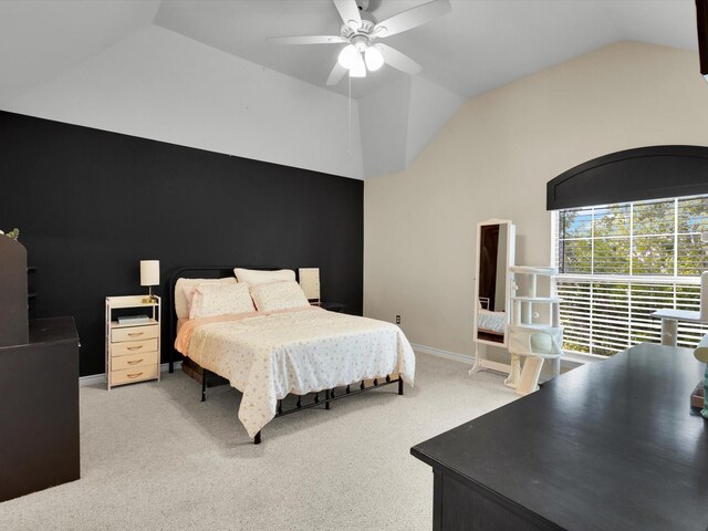 1803 Timber Ridge Dr, Frisco, TX 75036 - bedroom with vaulted ceiling, light carpet, a ceiling fan, and baseboards