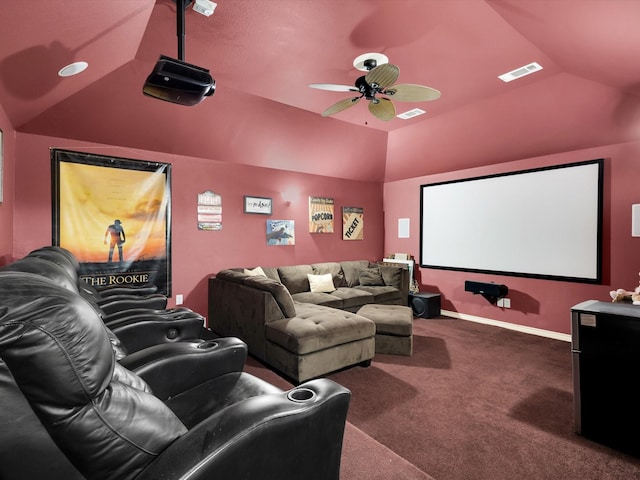 1803 Timber Ridge Dr, Frisco, TX 75036 - cinema with lofted ceiling, ceiling fan, carpet, and baseboards