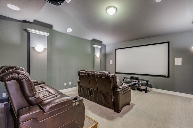 4011 Hollywood Park Ct, Celina, TX 75009 - carpeted home theater with baseboards and vaulted ceiling