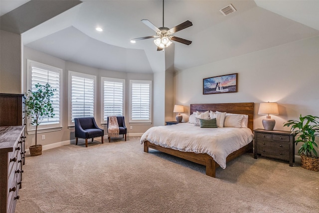 4011 Hollywood Park Ct, Celina, TX 75009 - carpeted bedroom with multiple windows, lofted ceiling, baseboards, and a ceiling fan