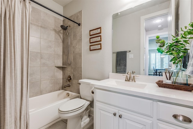 4011 Hollywood Park Ct, Celina, TX 75009 - bathroom featuring shower / bathtub combination with curtain, toilet, and vanity