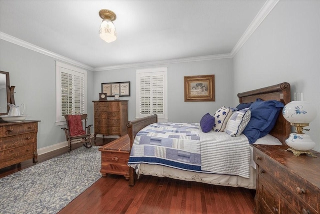 bedroom featuring wood finished floors and ornamental molding
