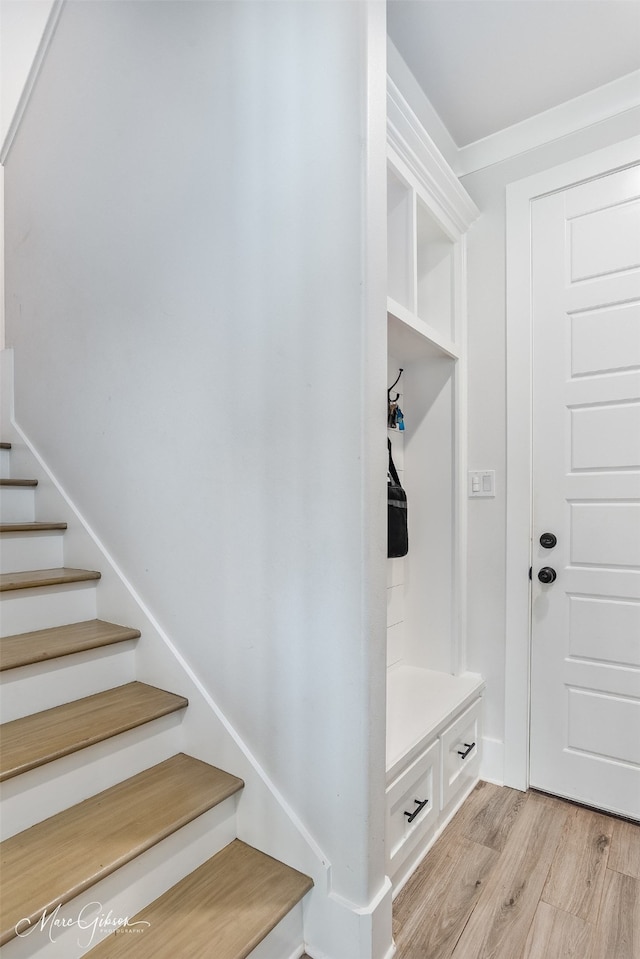 mudroom with light wood finished floors