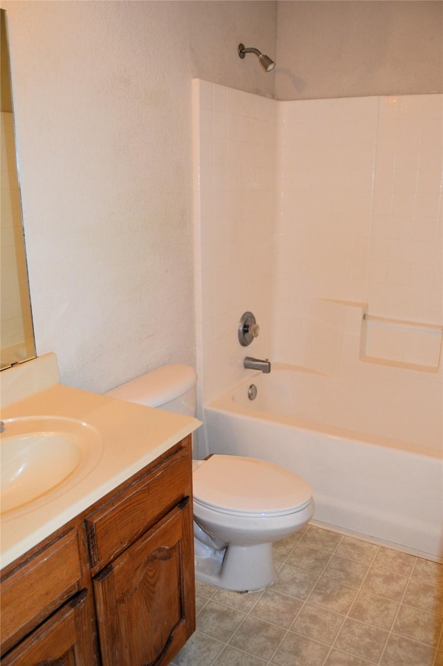 full bath with toilet, vanity, and shower / tub combination