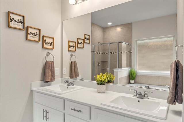 3912 Burks Ct, Celina, TX 75009 - bathroom featuring a stall shower and double vanity