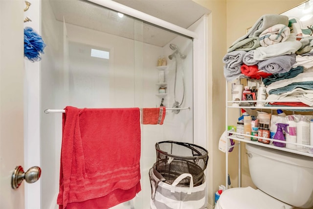 bathroom with toilet and a stall shower