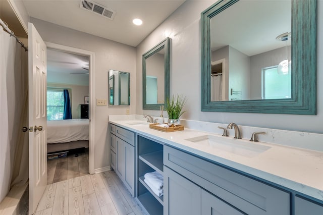 300 Dove Crk, Mckinney, TX 75071 - bathroom featuring a sink, double vanity, wood finished floors, and visible vents