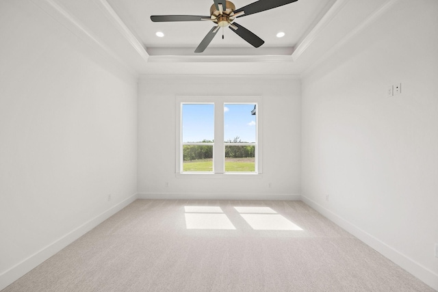 737 Burr Oak Ln, Weatherford, TX 76085 - unfurnished room with light carpet, crown molding, a tray ceiling, and baseboards