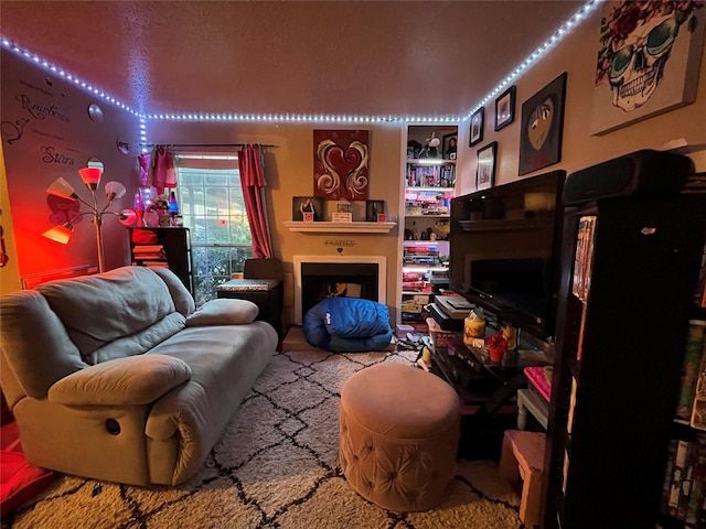 living area with a fireplace