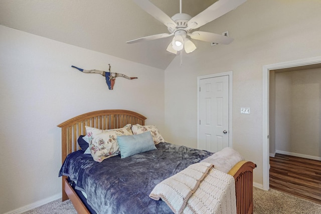 231 Dove Hill Ln, Weatherford, TX 76088 - carpeted bedroom with lofted ceiling, a ceiling fan, and baseboards