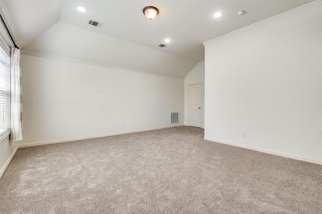 5220 Grove Cove Dr, Mckinney, TX 75071 - carpeted empty room with vaulted ceiling, visible vents, and plenty of natural light